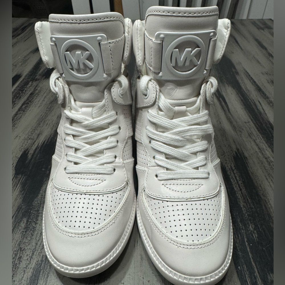 Michael Kors Women’s Nikko Optic White High-Top Hidden Wedge Sneakers Size 10 - Picture 11 of 12